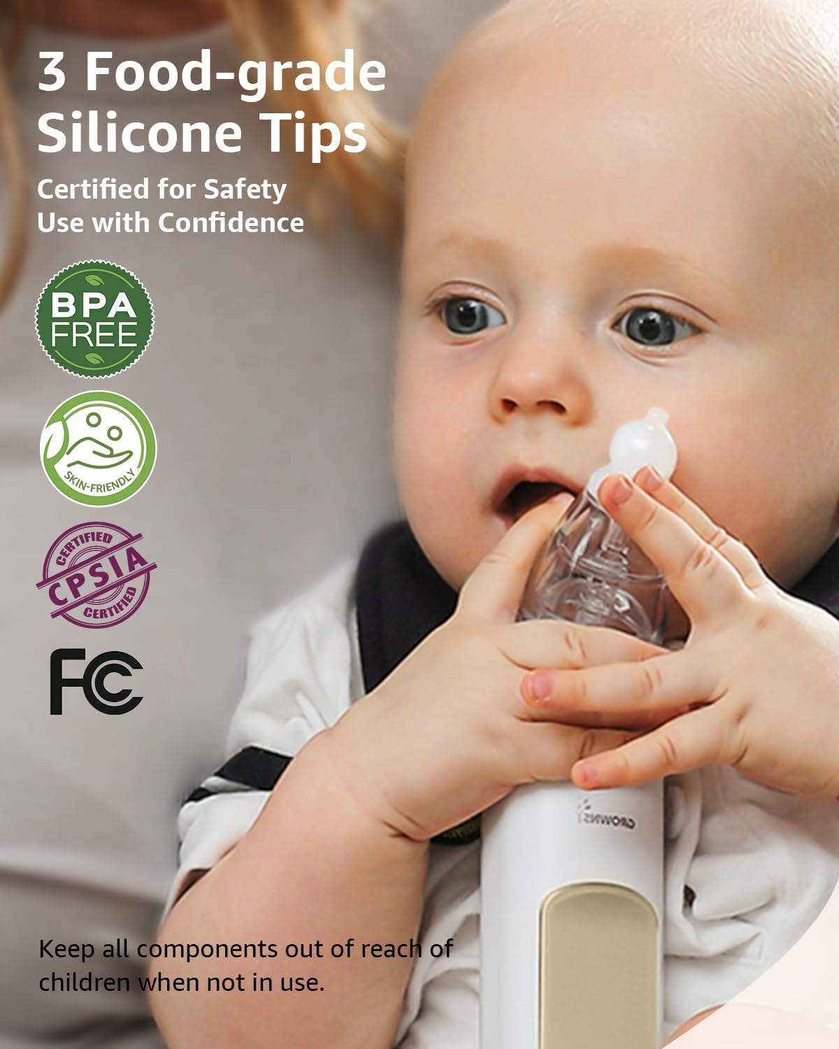 GROWNSY Baby Nasal Aspirator, Electric Nose Sucker, Powerful Suction,Grey