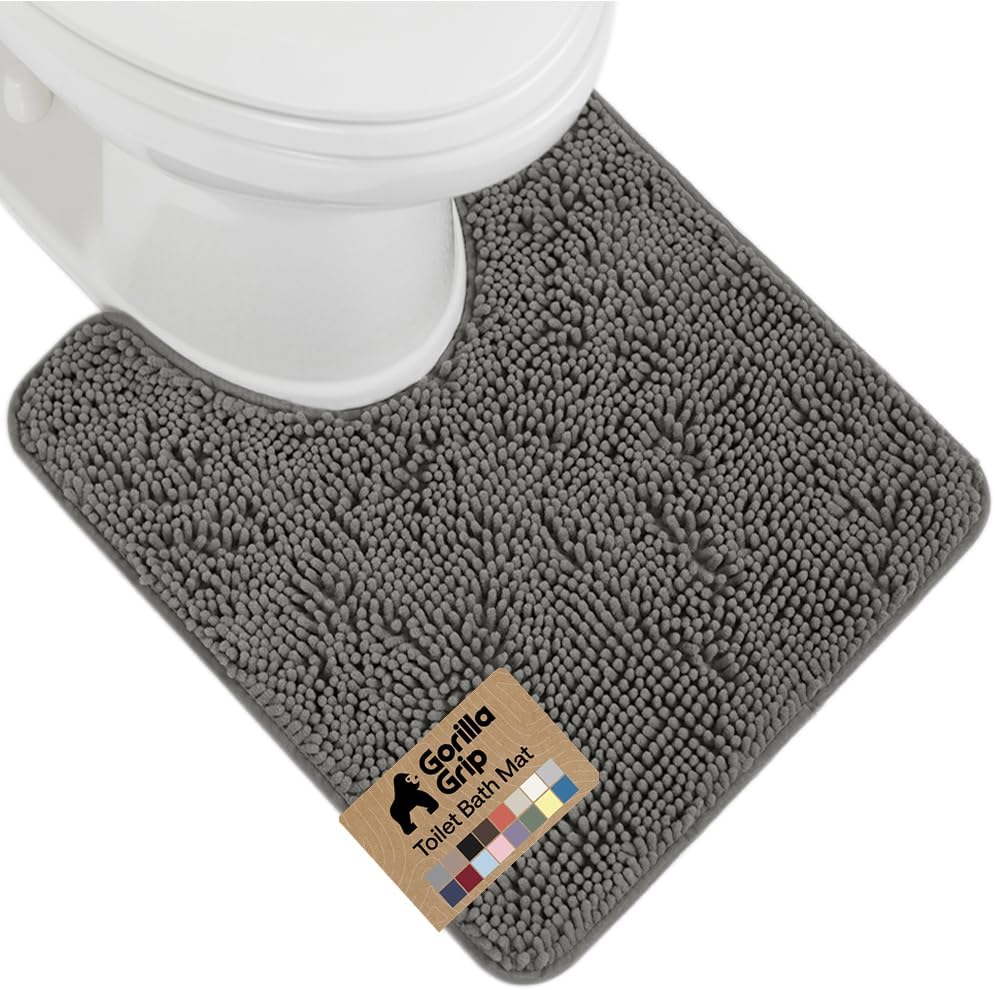 GORILLA GRIP Bath Rug Mat for Bathroom, Absorbent Chenille, 24x17 Gray