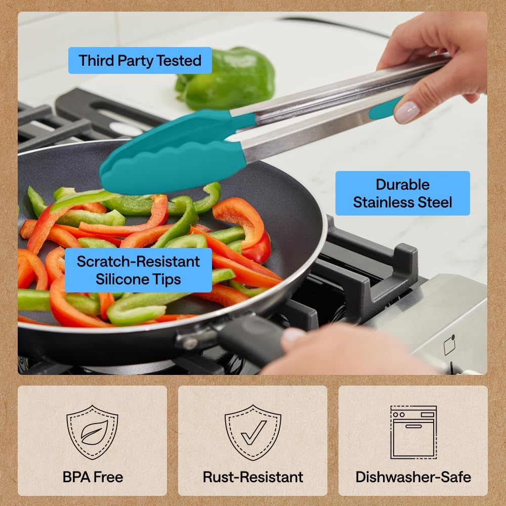 GORILLA GRIP Stainless Steel Kitchen Tongs for Cooking, 2 PK, Turquoise Father Jim Norris notebooks