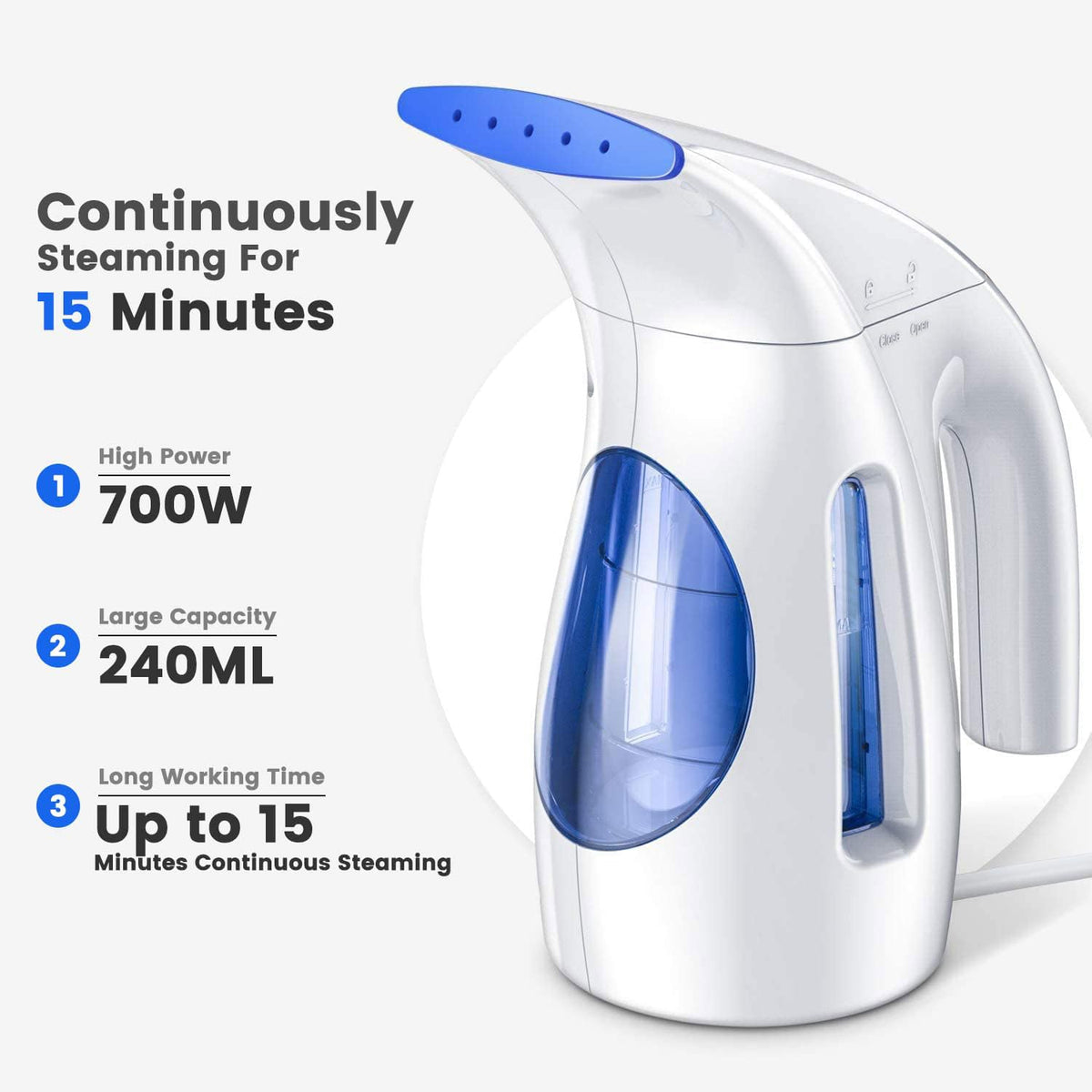 HiLIFE Steamer for Clothes, Portable Handheld Clothing Steamer, 240ml Big Capacity, 700W, Strong Power, Fabric Quick Wrinkle Remover with Brush for Home, Office(ONLY 120V)(Ink Black)