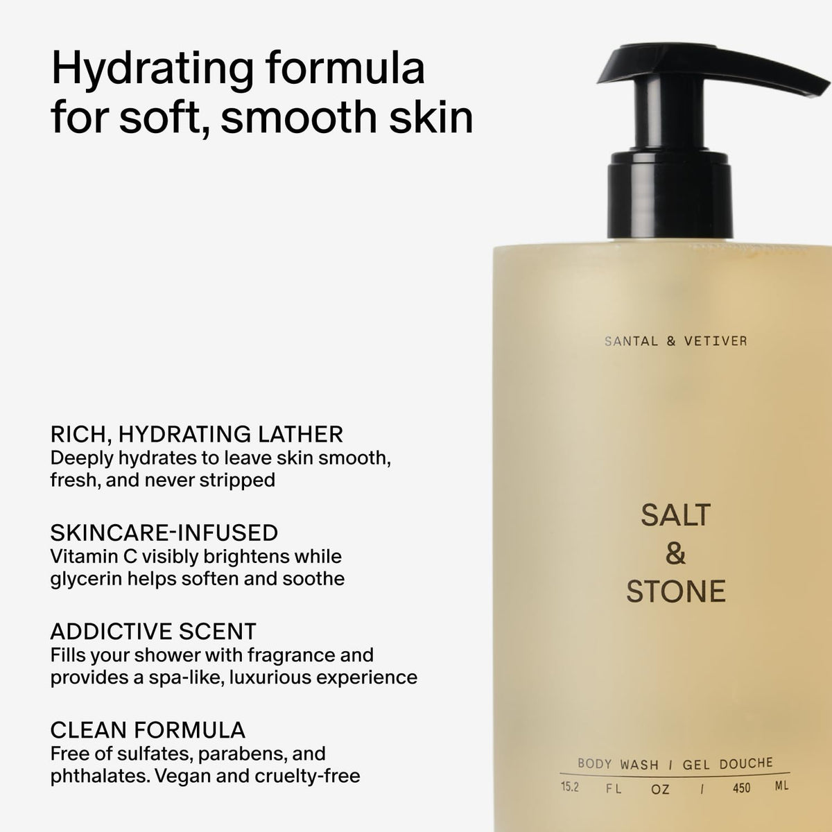 Salt & Stone Body Wash for Women & Men, Bergamot & Hinoki 15.2 fl oz
