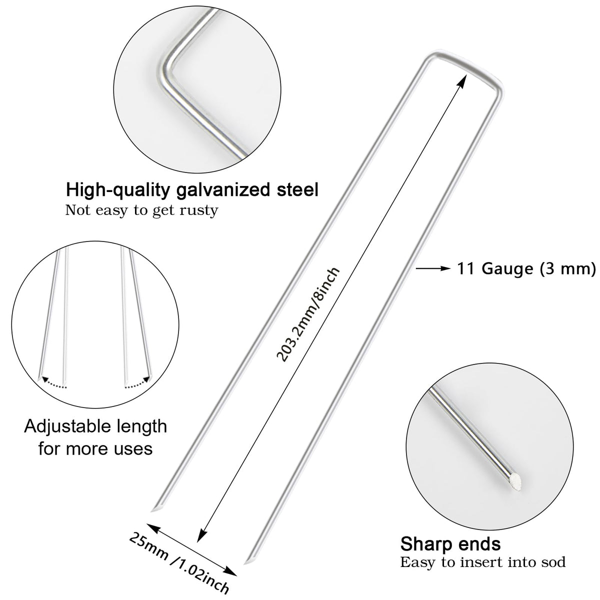 FEED GARDEN 4 Inch 25 Pack Galvanized Landscape Staples 12 Gauge Anti-Rust Garden Stakes Landscaping Fabric SOD Pins Yard Stakes for Weed Barrier Fabric Father Jim Norris notebooks