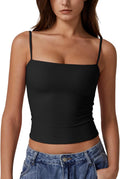 QINSEN Women's Double Lined Basic Tank Top Adjustable Spaghetti Straps Sleeveless Camisole Shirts