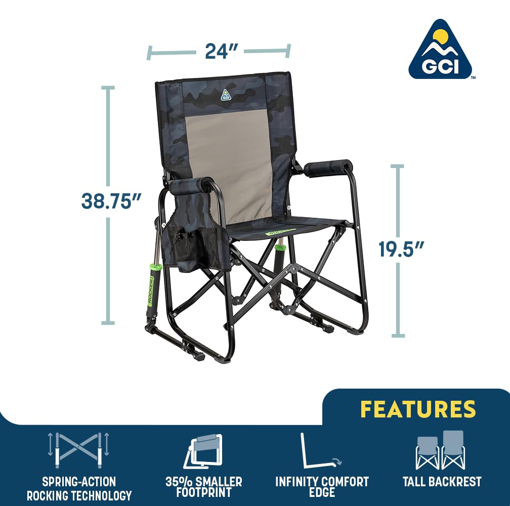 GCI Outdoor Freestyle Rocker XL with Side Table Camping Chair | Portable Folding Rocking Chair with Solid, Durable Armrests, Drink Holder & Comfortable Backrest — Black Father Jim Norris notebooks