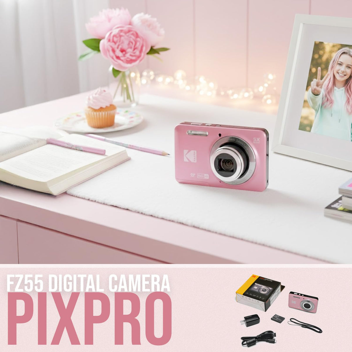 Kodak PIXPRO FZ55 16MP Compact Digital Camera, 5X Optical Zoom, Blue Father Jim Norris notebooks