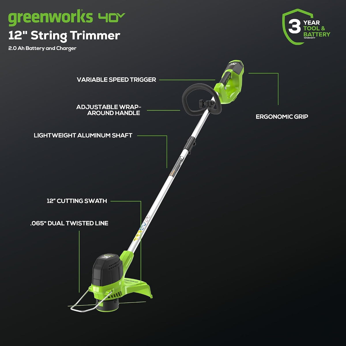 Greenworks 40V 12 in String Trimmer & 390 CFM Blower Combo, 2.0 Ah Battery Father Jim Norris notebooks