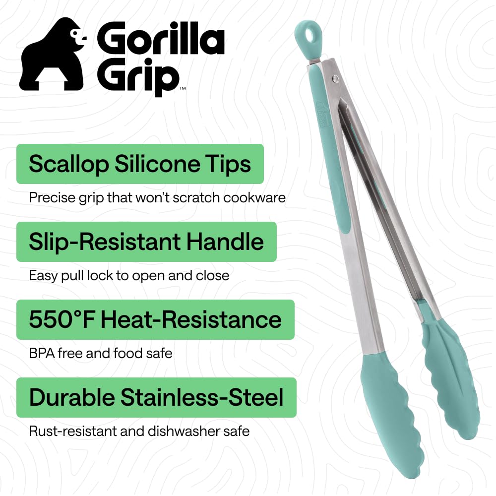 GORILLA GRIP Stainless Steel Kitchen Tongs for Cooking, 2 PK, Turquoise Father Jim Norris notebooks