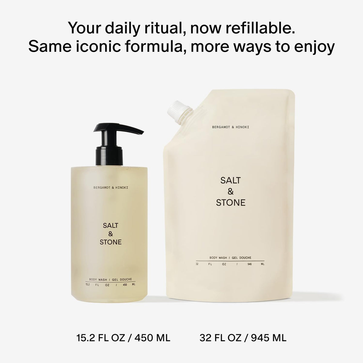Salt & Stone Body Wash for Women & Men, Bergamot & Hinoki 15.2 fl oz