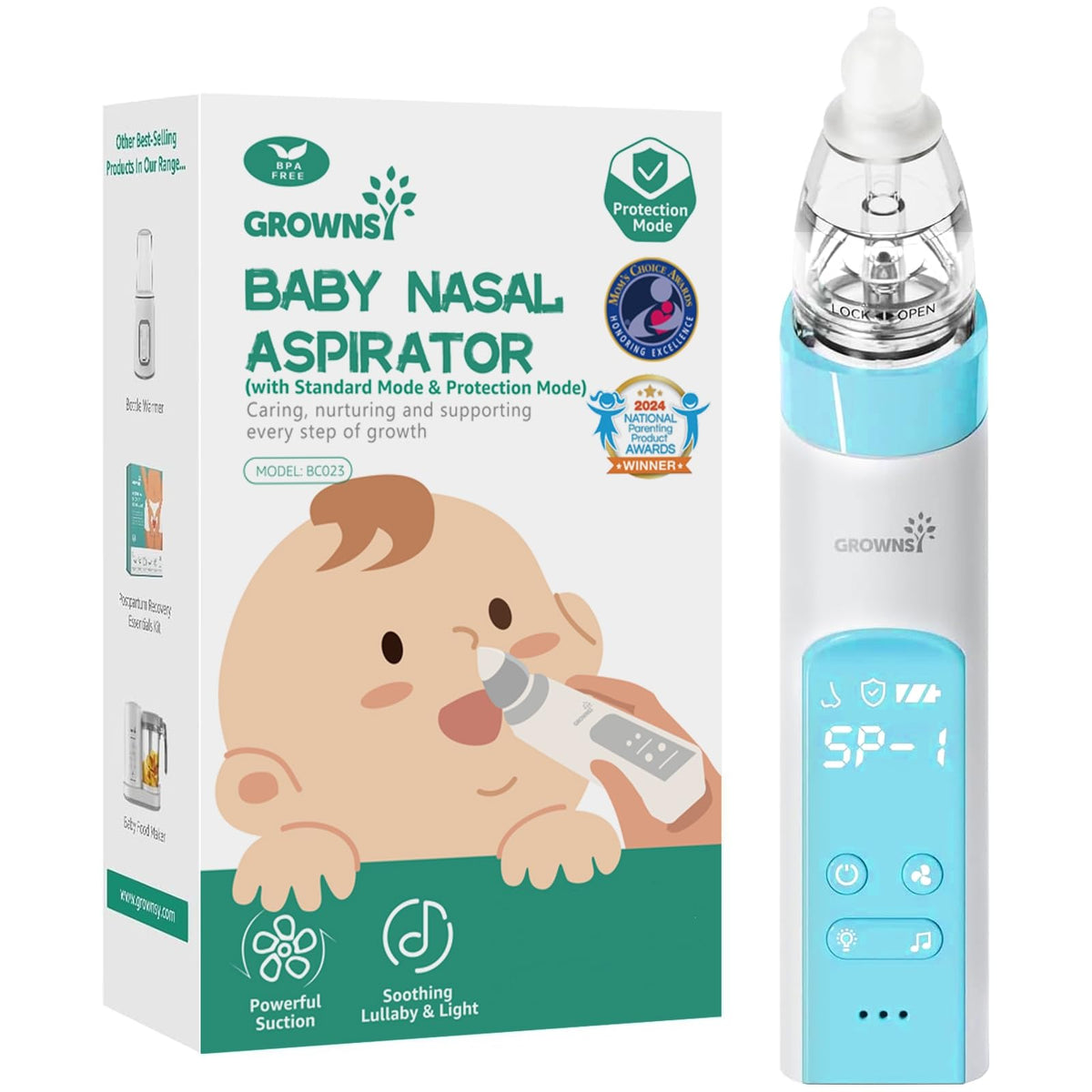 GROWNSY Baby Nasal Aspirator, Electric Nose Sucker, Powerful Suction,Grey