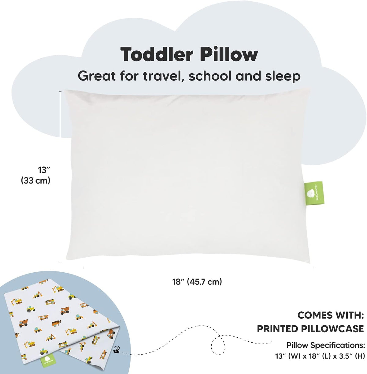 Toddler Pillow with Pillowcase, 13x18 My Little Dreamy Pillow (ABC Land)