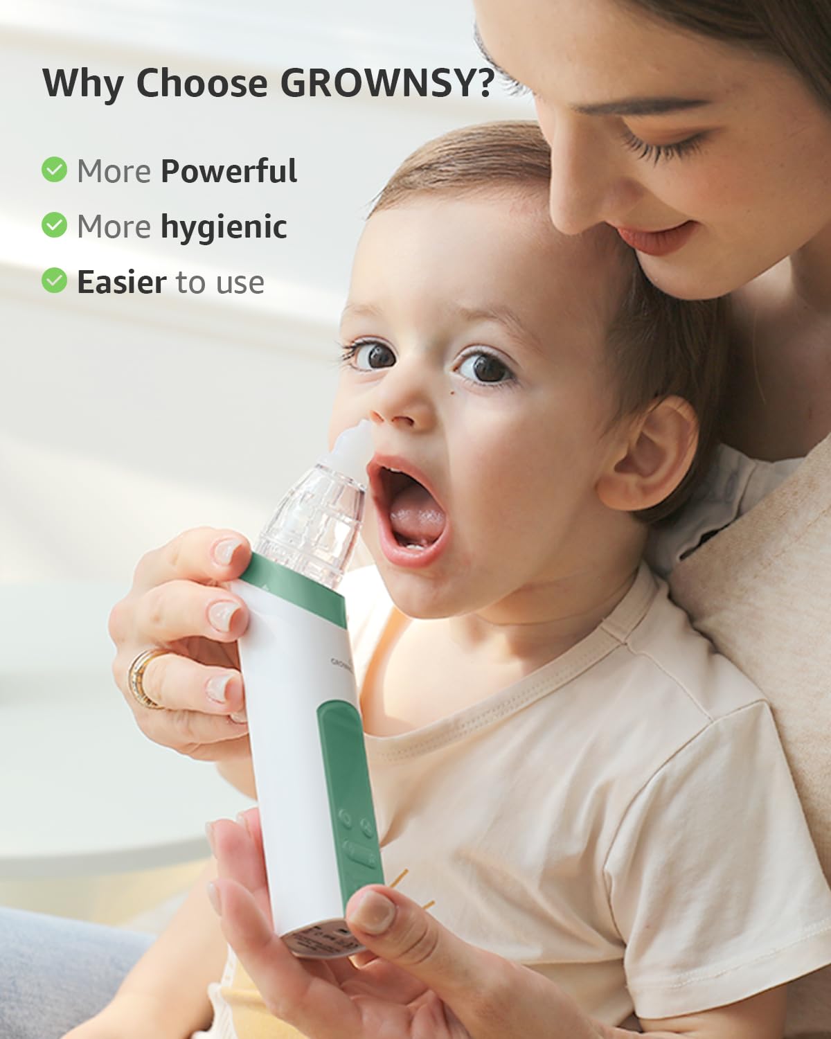 GROWNSY Baby Nasal Aspirator, Electric Nose Sucker, Powerful Suction,Grey
