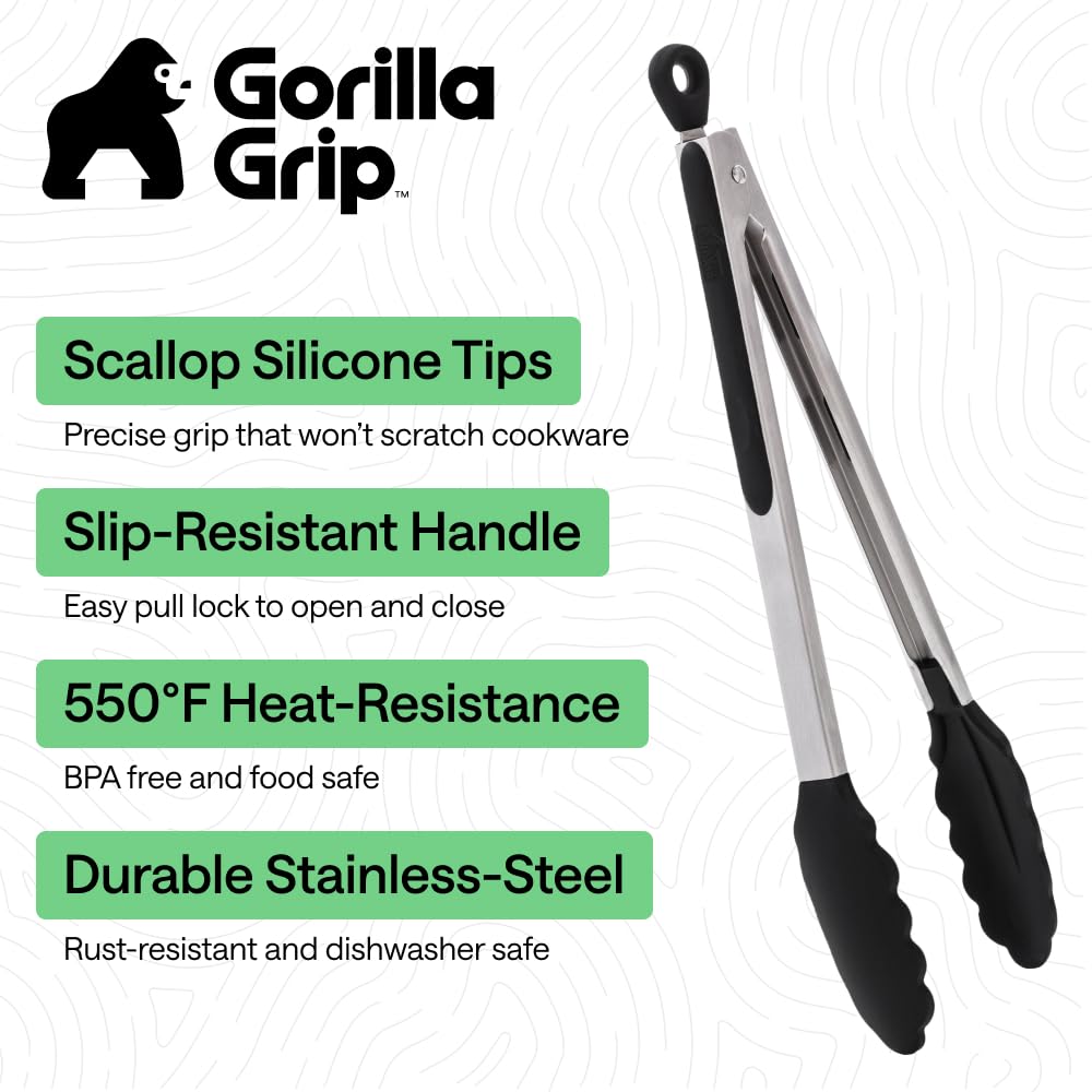GORILLA GRIP Stainless Steel Kitchen Tongs for Cooking, 2 PK, Turquoise Father Jim Norris notebooks