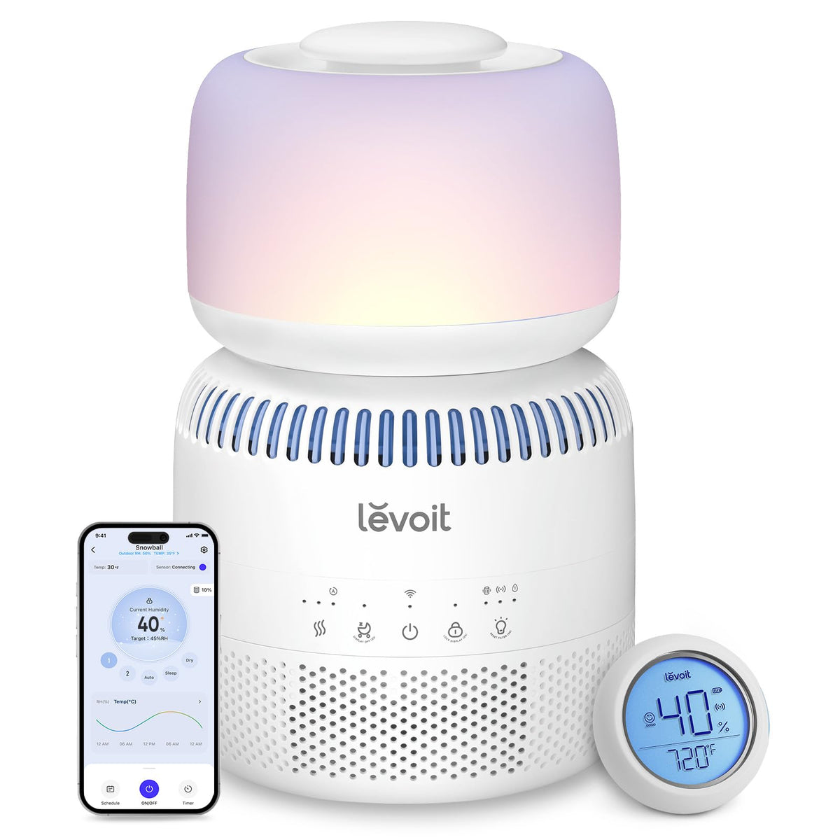 Levoit Humidifiers for Bedroom, Dishwasher Safe, Blue Light-Safe, 3.2L