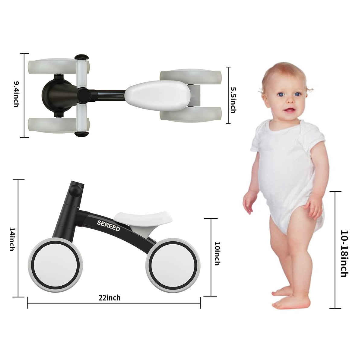 SEREED Baby Balance Bike for 1 Year Old Boy Girl, First Birthday Gift Toy