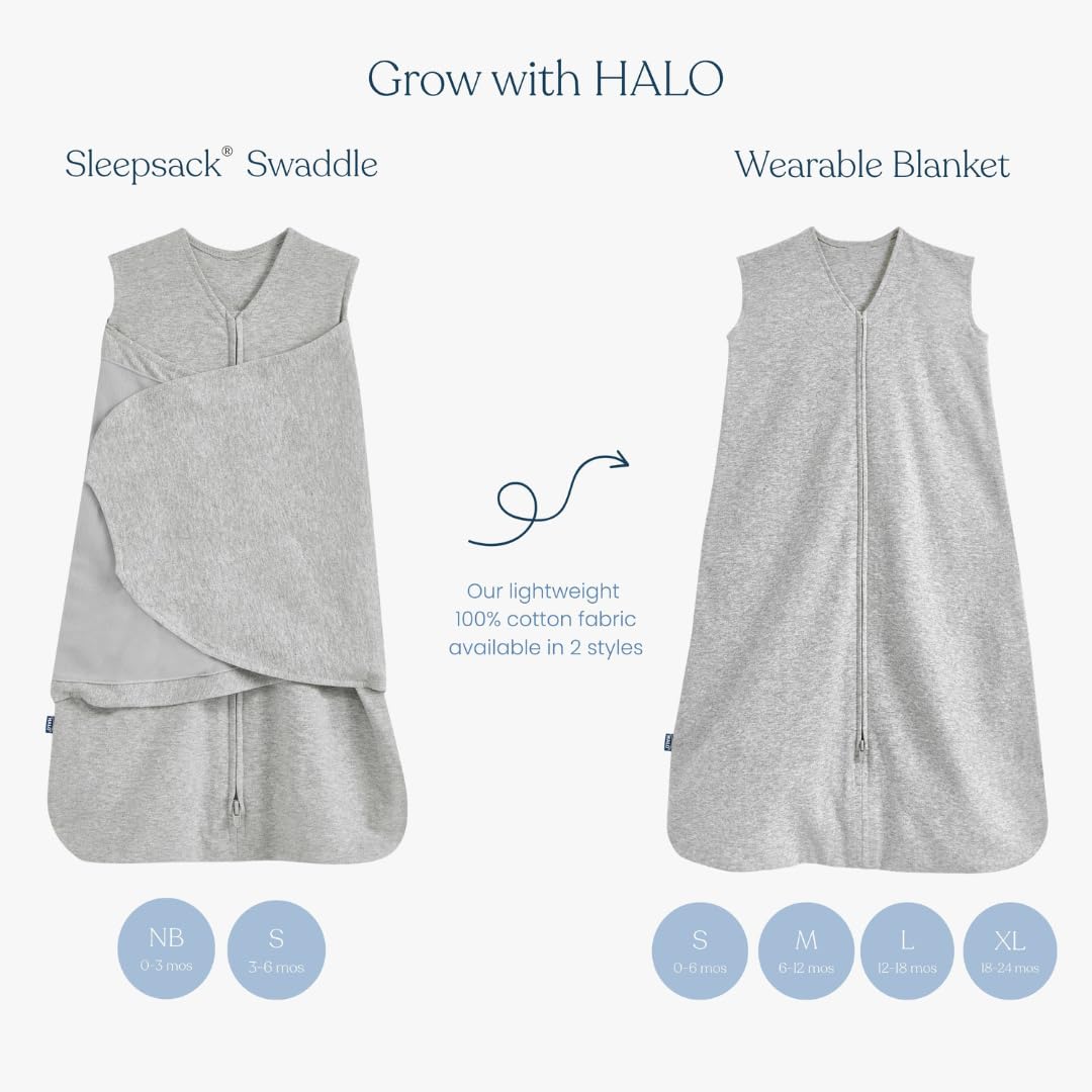 HALO SleepSack Swaddle | Cotton | 1.5 TOG | 68-75°F | 6-12 lbs |Baby Blue