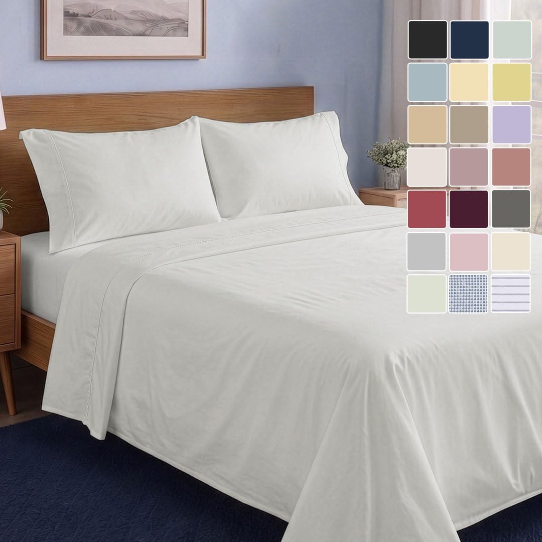 LANE LINEN California King Sheets 100% Organic Cotton 4pc Percale - White