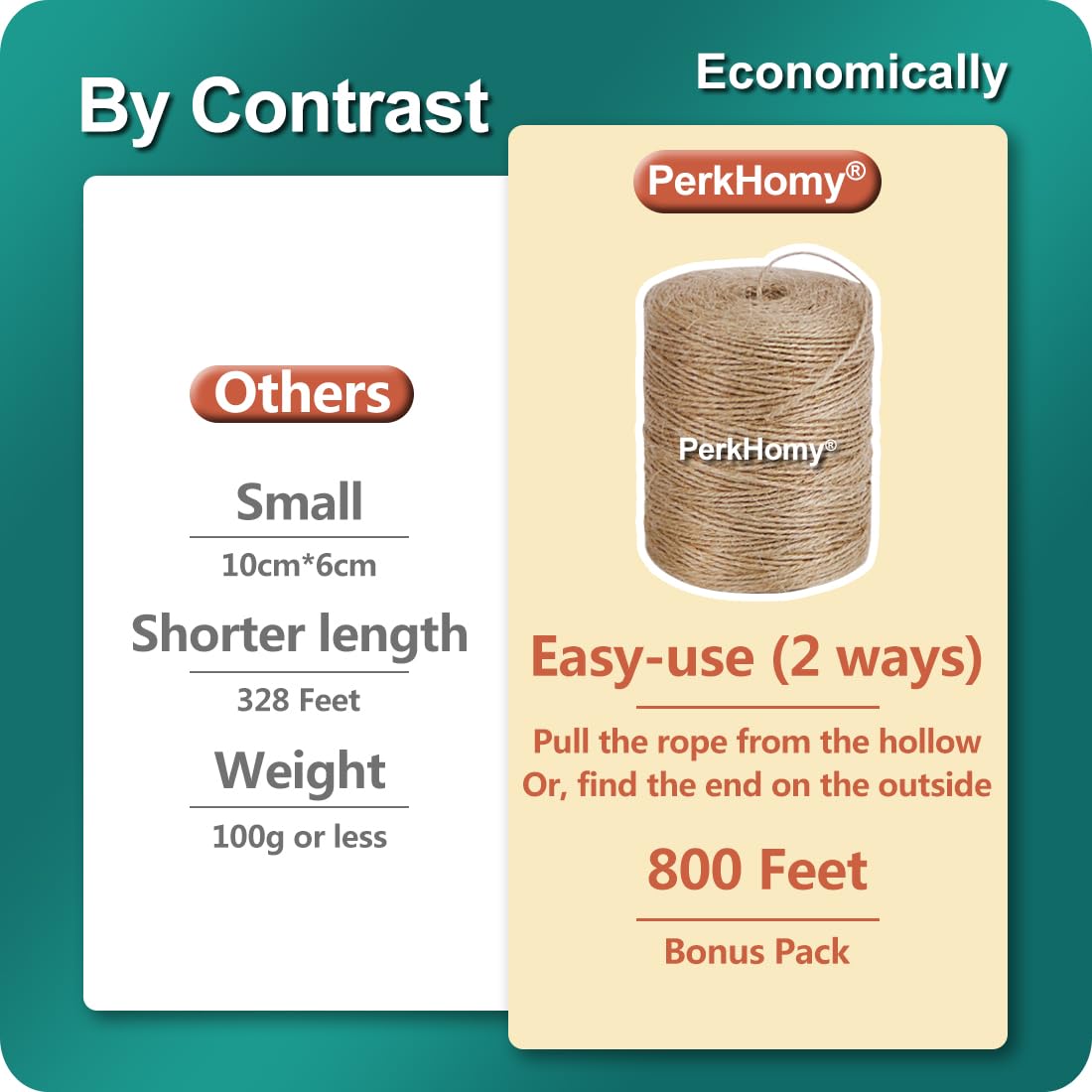 PerkHomy Natural Jute Twine 600 Feet Long Twine String for Crafts Gift Wrapping Packing Gardening Crochet Knitting Macrame Decor (Brown 2mm * 600feet)