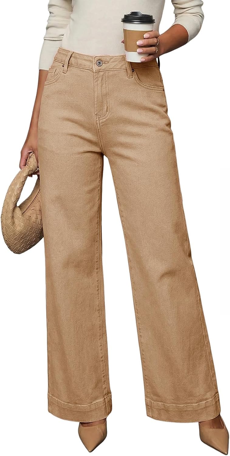 Dokotoo Women's Casual High Waisted Jeans Stretch Wide Leg Loose Denim Pant