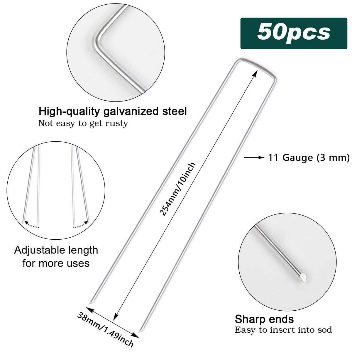 FEED GARDEN 4 Inch 25 Pack Galvanized Landscape Staples 12 Gauge Anti-Rust Garden Stakes Landscaping Fabric SOD Pins Yard Stakes for Weed Barrier Fabric Father Jim Norris notebooks