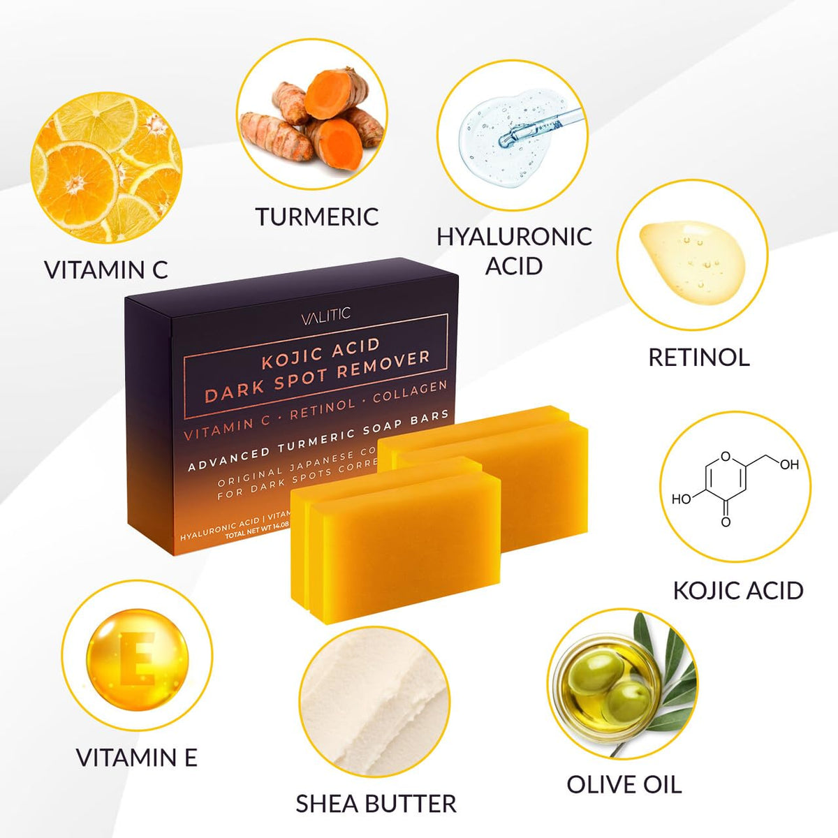 VALITIC Kojic Acid Dark Spot Remover Soap Bars, Turmeric Bar Soaps 2 Pack Father Jim Norris notebooks