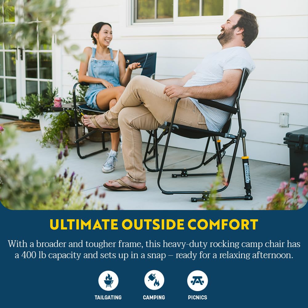 GCI Outdoor Freestyle Rocker XL with Side Table Camping Chair | Portable Folding Rocking Chair with Solid, Durable Armrests, Drink Holder & Comfortable Backrest — Black Father Jim Norris notebooks