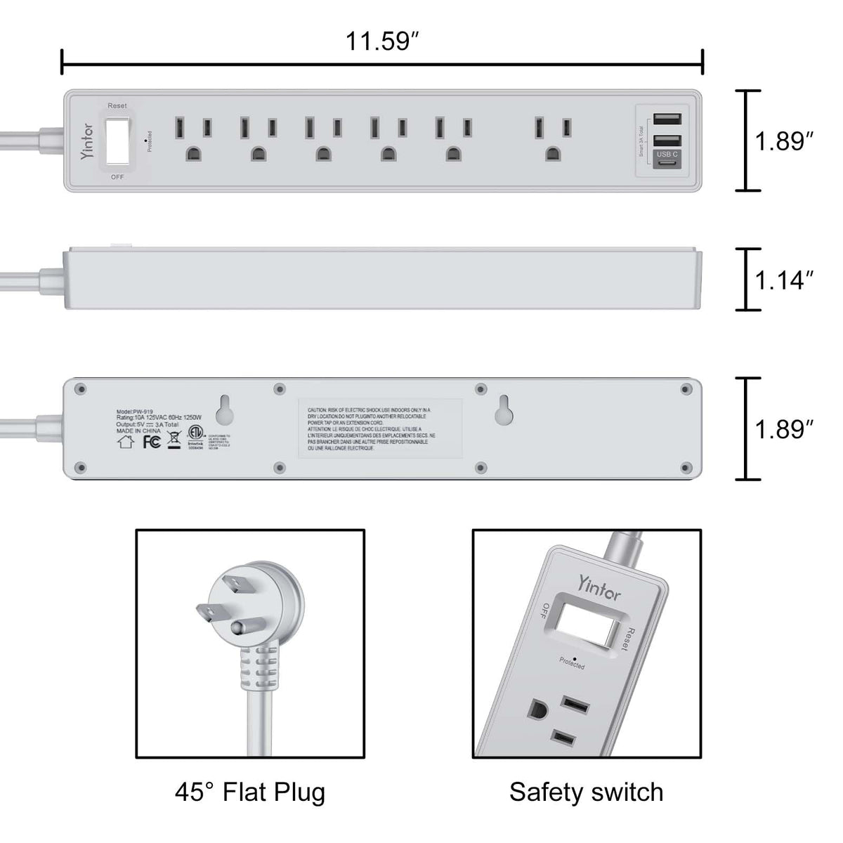 Yintar 6Ft Surge Protector Power Strip with 6 Outlets & 3 USB Ports, Black Father Jim Norris notebooks