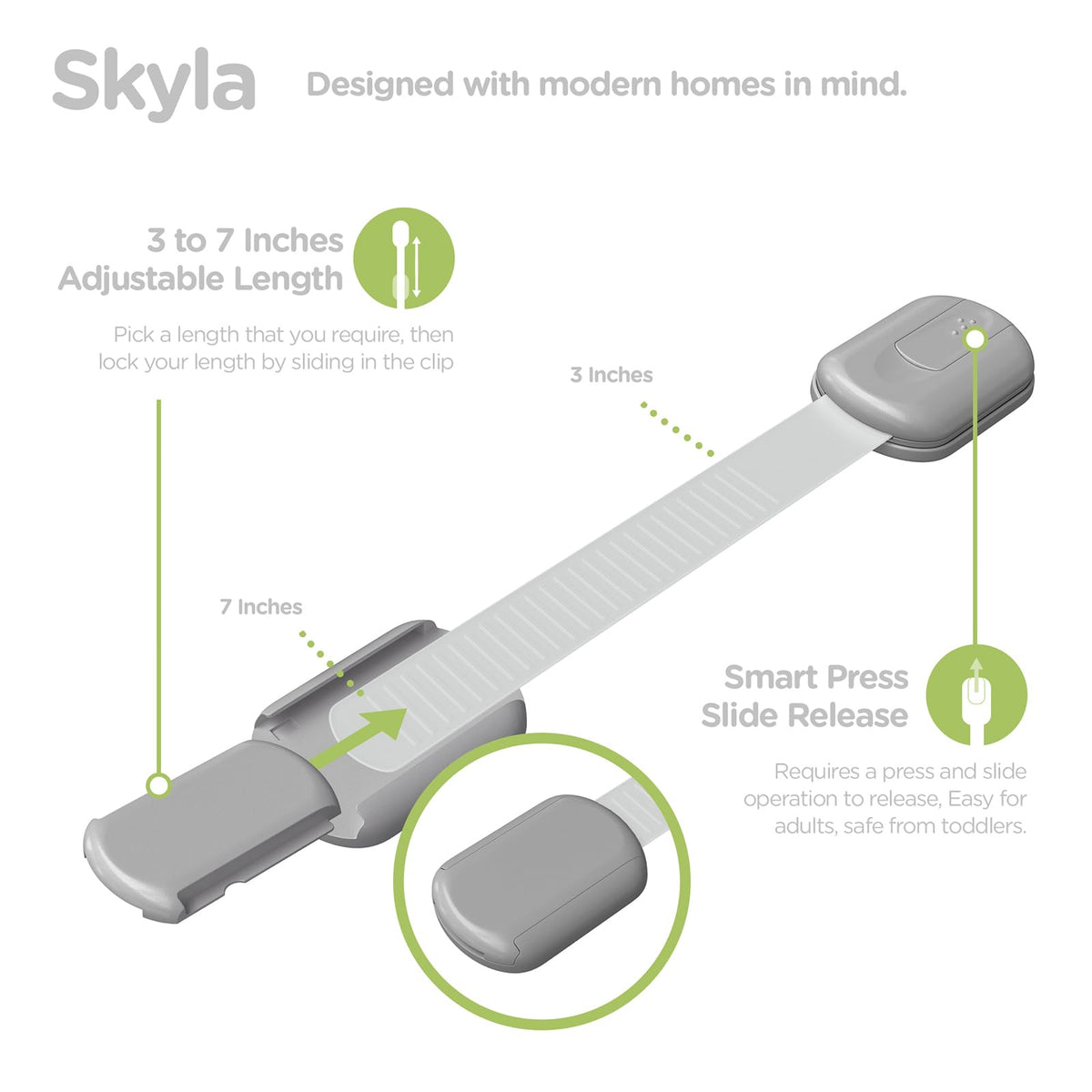 SKYLA HOMES Cabinet Strap Locks for Baby Proofing, 8 Pack, White