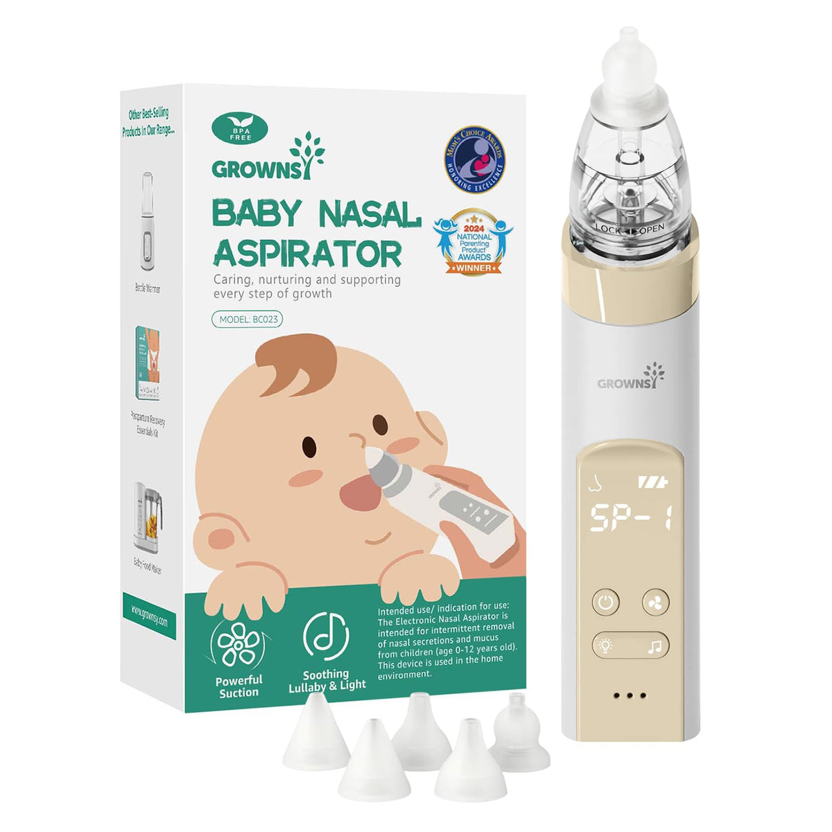 GROWNSY Baby Nasal Aspirator, Electric Nose Sucker, Powerful Suction,Grey