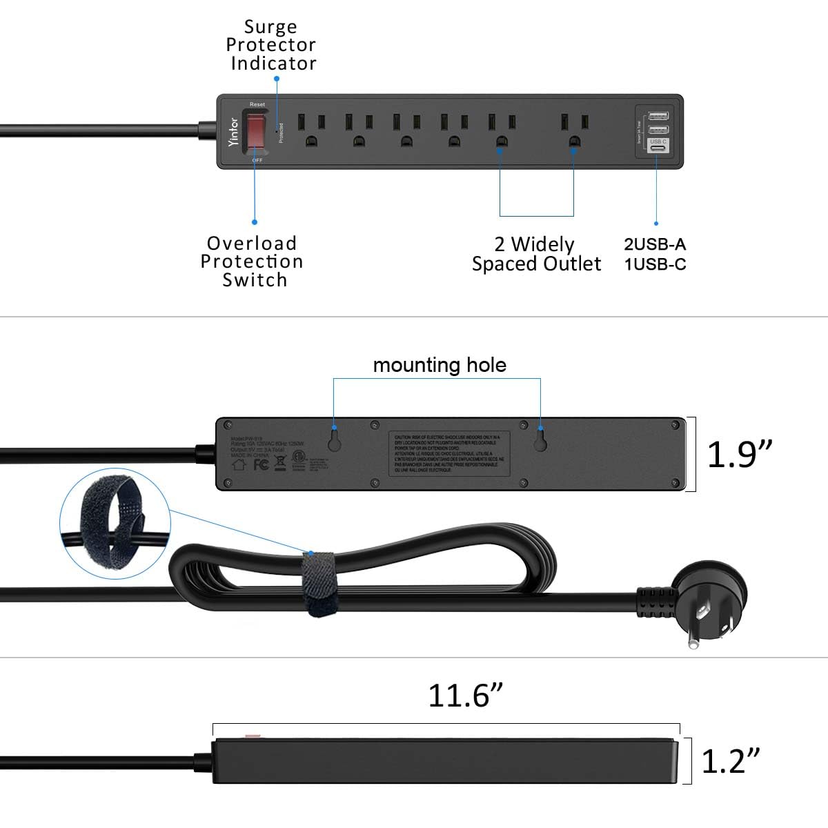 Yintar 6Ft Surge Protector Power Strip with 6 Outlets & 3 USB Ports, Black Father Jim Norris notebooks