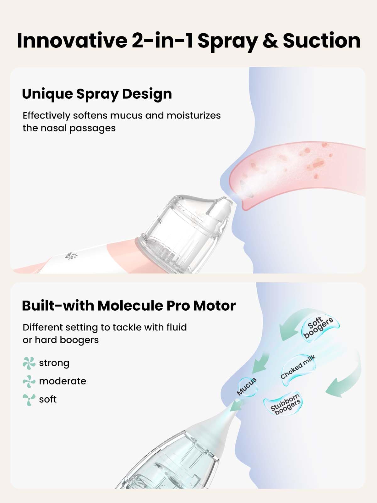GROWNSY Baby Nasal Aspirator, Electric Nose Sucker, Powerful Suction,Grey