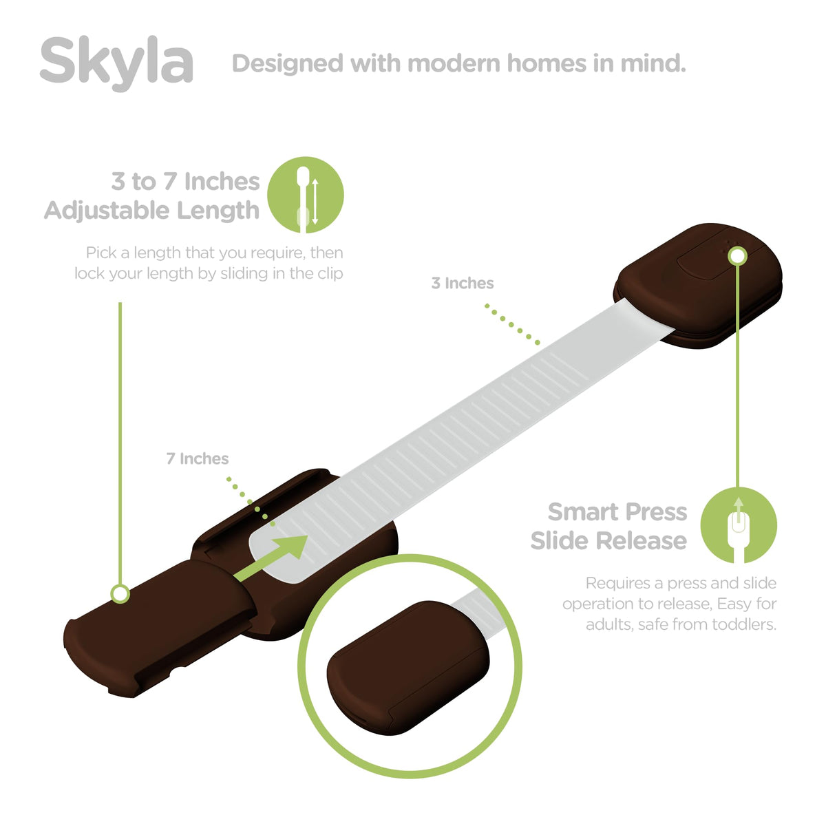 SKYLA HOMES Cabinet Strap Locks for Baby Proofing, 8 Pack, White