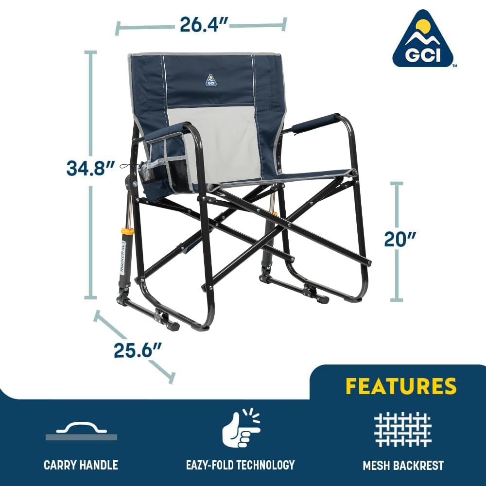 GCI Outdoor Freestyle Rocker XL with Side Table Camping Chair | Portable Folding Rocking Chair with Solid, Durable Armrests, Drink Holder & Comfortable Backrest — Black Father Jim Norris notebooks