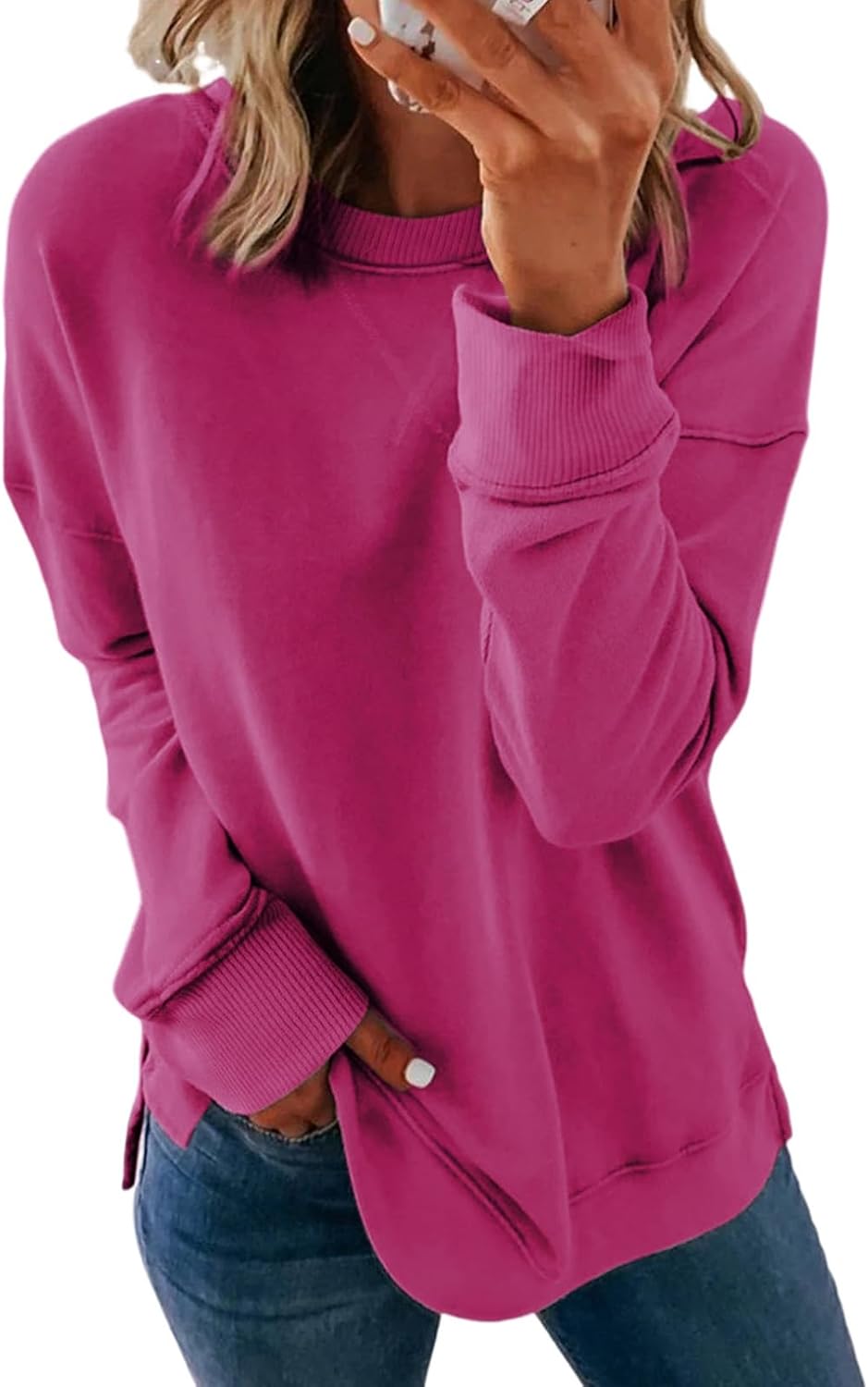 Dokotoo Women's Casual Crew Neck Sweatshirt Loose Long Sleeve Pullover Tops