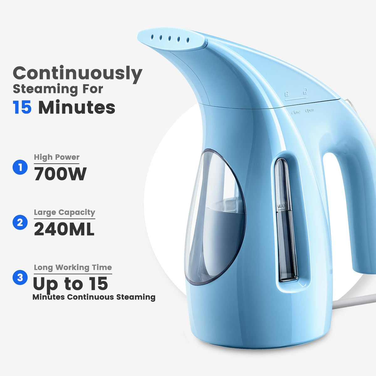 HiLIFE Steamer for Clothes, Portable Handheld Clothing Steamer, 240ml Big Capacity, 700W, Strong Power, Fabric Quick Wrinkle Remover with Brush for Home, Office(ONLY 120V)(Ink Black)