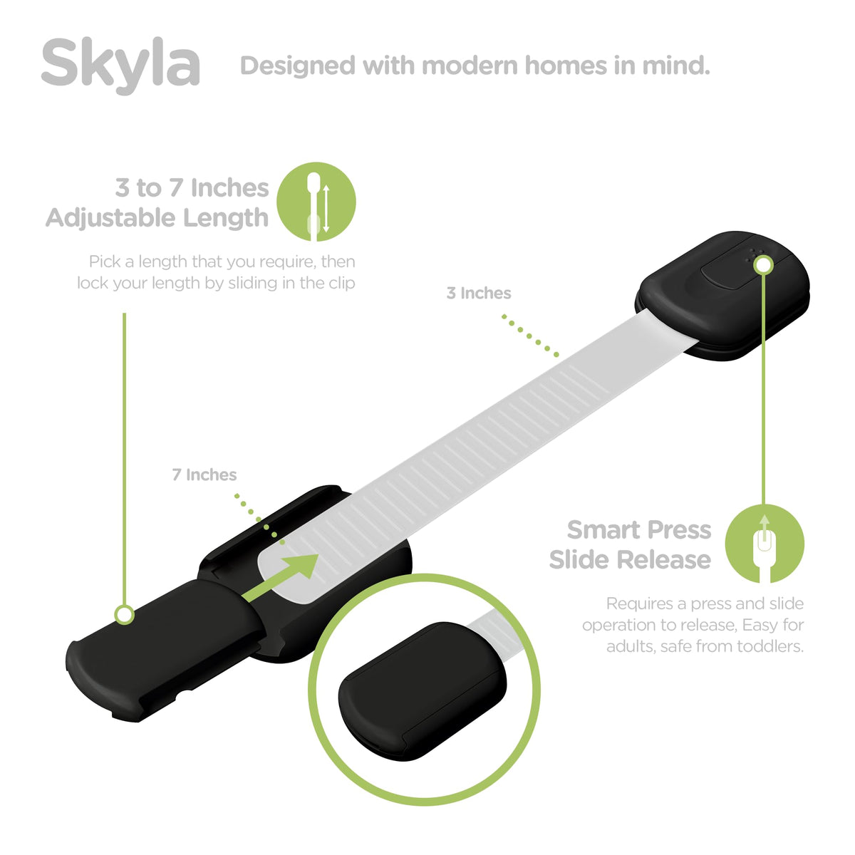 SKYLA HOMES Cabinet Strap Locks for Baby Proofing, 8 Pack, White