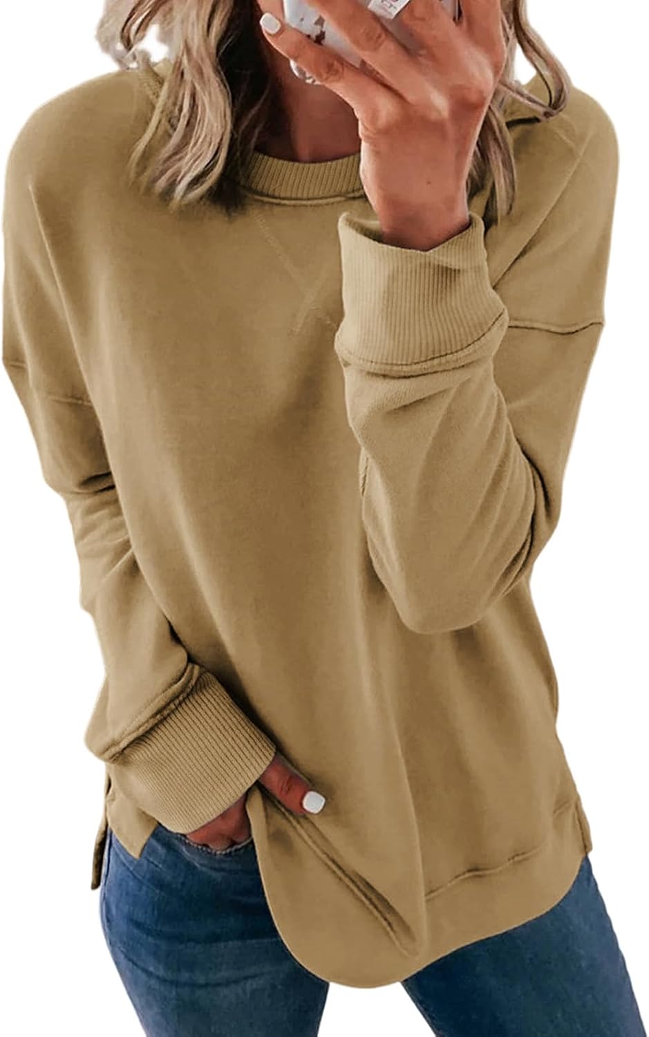 Dokotoo Women's Casual Crew Neck Sweatshirt Loose Long Sleeve Pullover Tops