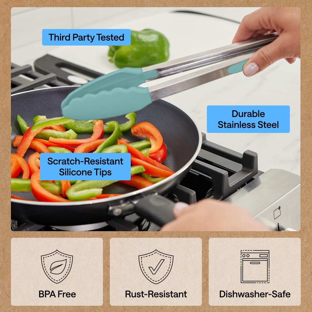 GORILLA GRIP Stainless Steel Kitchen Tongs for Cooking, 2 PK, Turquoise Father Jim Norris notebooks