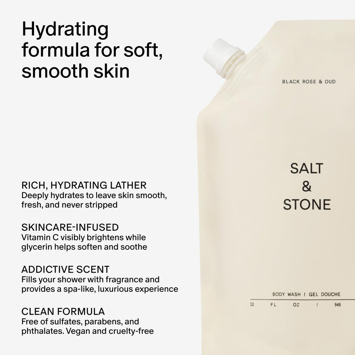 Salt & Stone Body Wash for Women & Men, Bergamot & Hinoki 15.2 fl oz