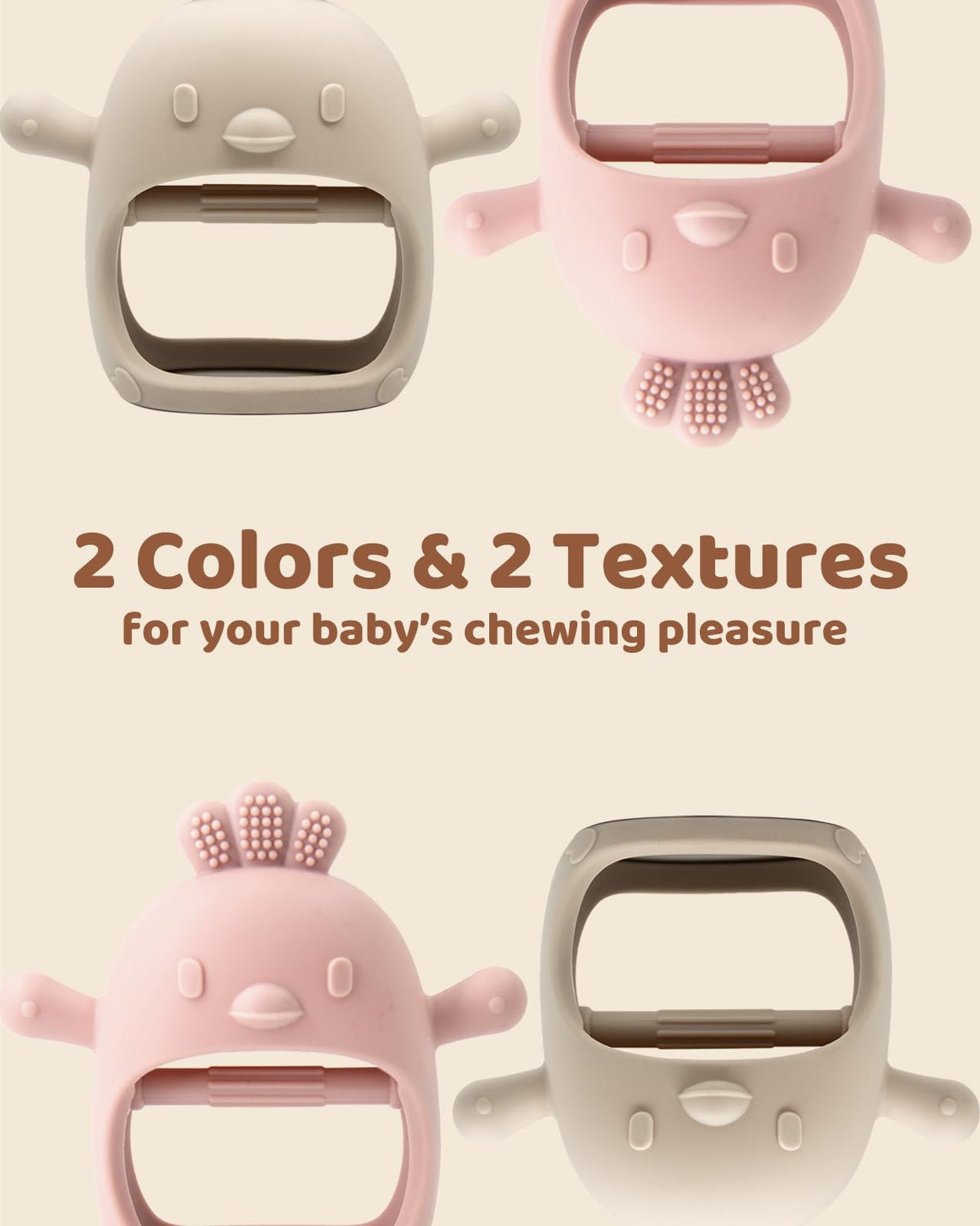 ChooKaChoo 2 Pack Baby Teething Toy Silicone Teething Mitten for Babies Over 3 Months Anti Dropping Wrist Hand Teethers Baby Chew Toys for Sucking Needs, BPA Free