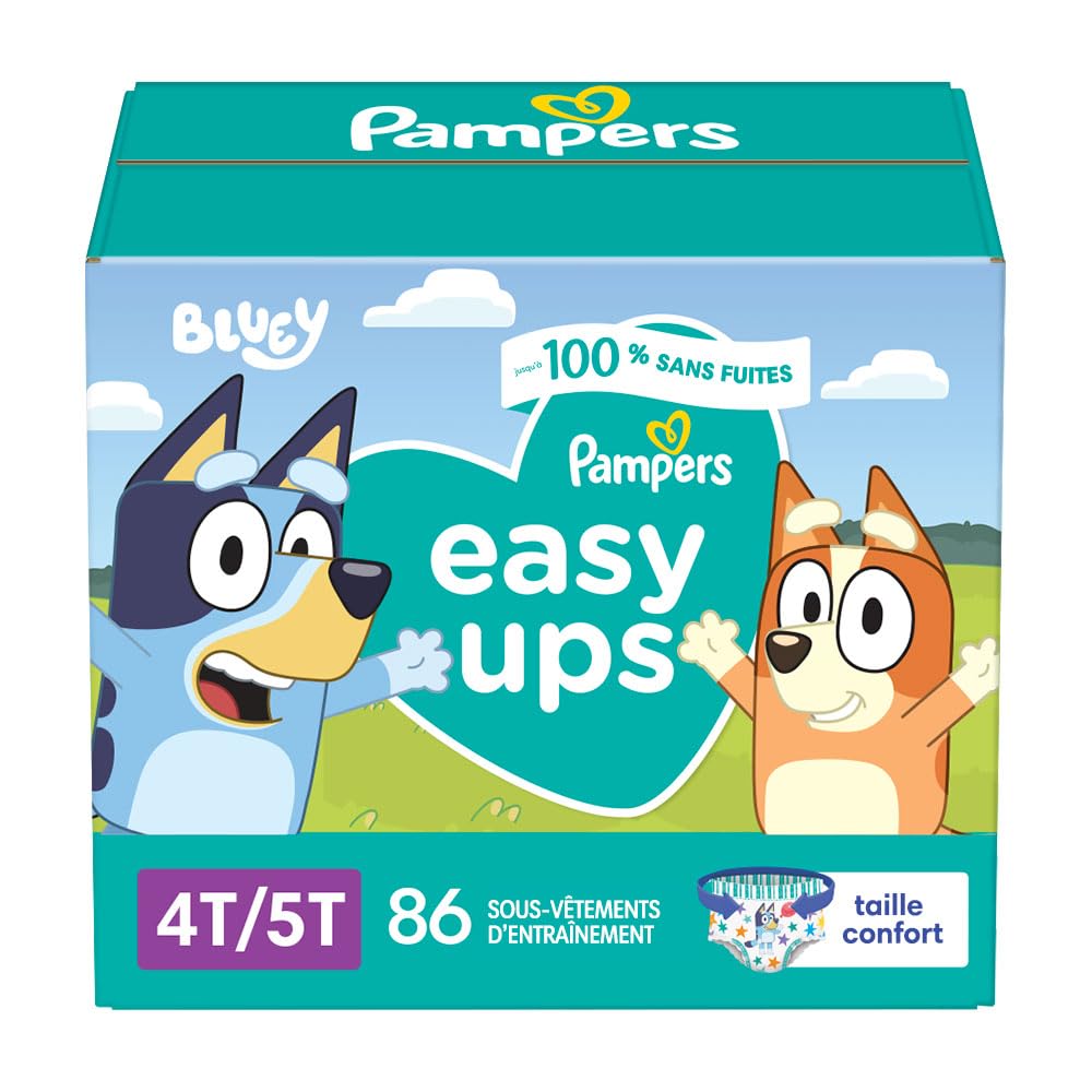 Easy Ups Girls & Boys Potty Training Pants, Size 5 (3T-4T), 124 Count, Bluey Absorbent Pull Up Training Underwear, Up to 100% Leakproof Day and Night, Hypoallergenic