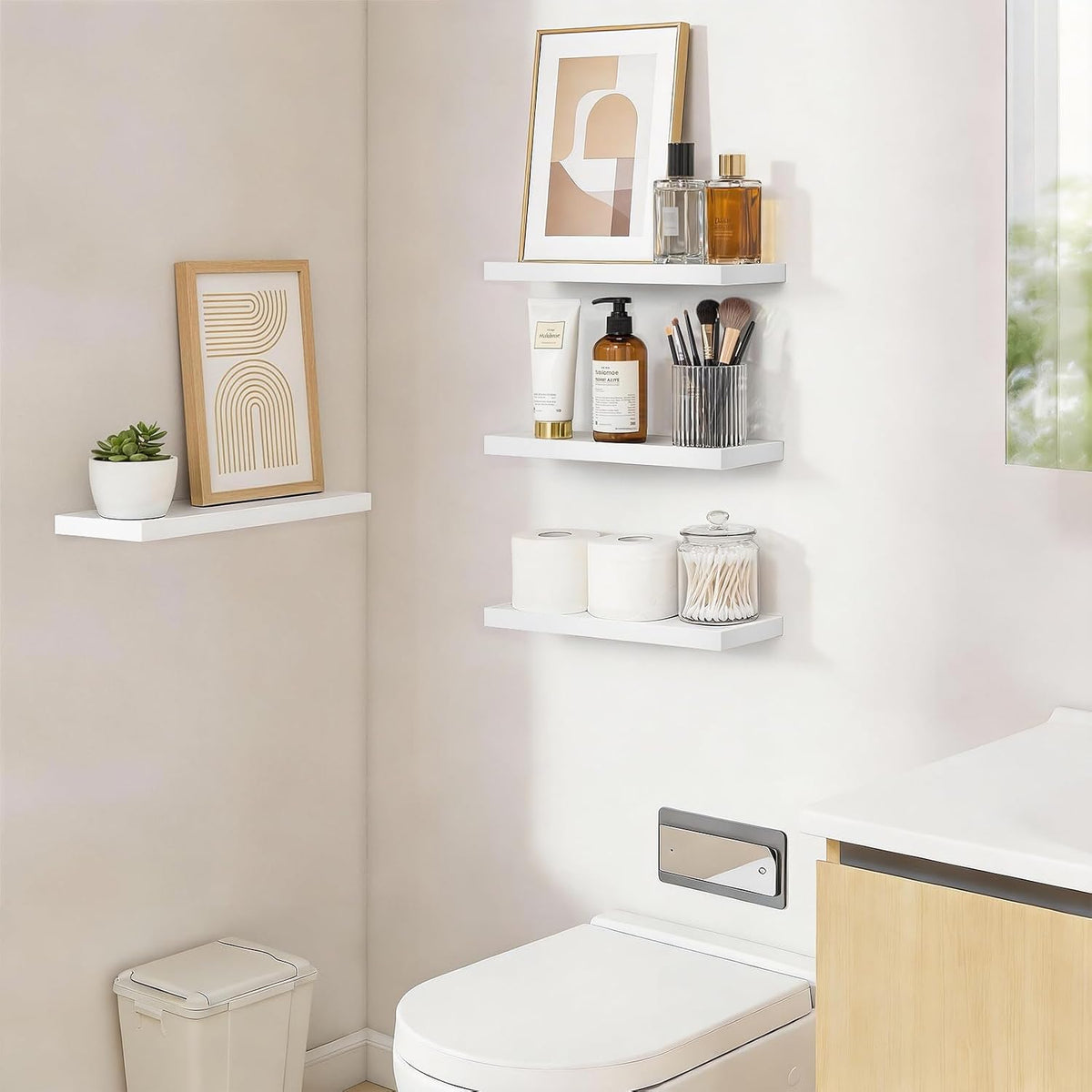 BAYKA Rustic Brown Bathroom Floating Shelves, 15.7in, 3Pk, Wall Mount Shelf