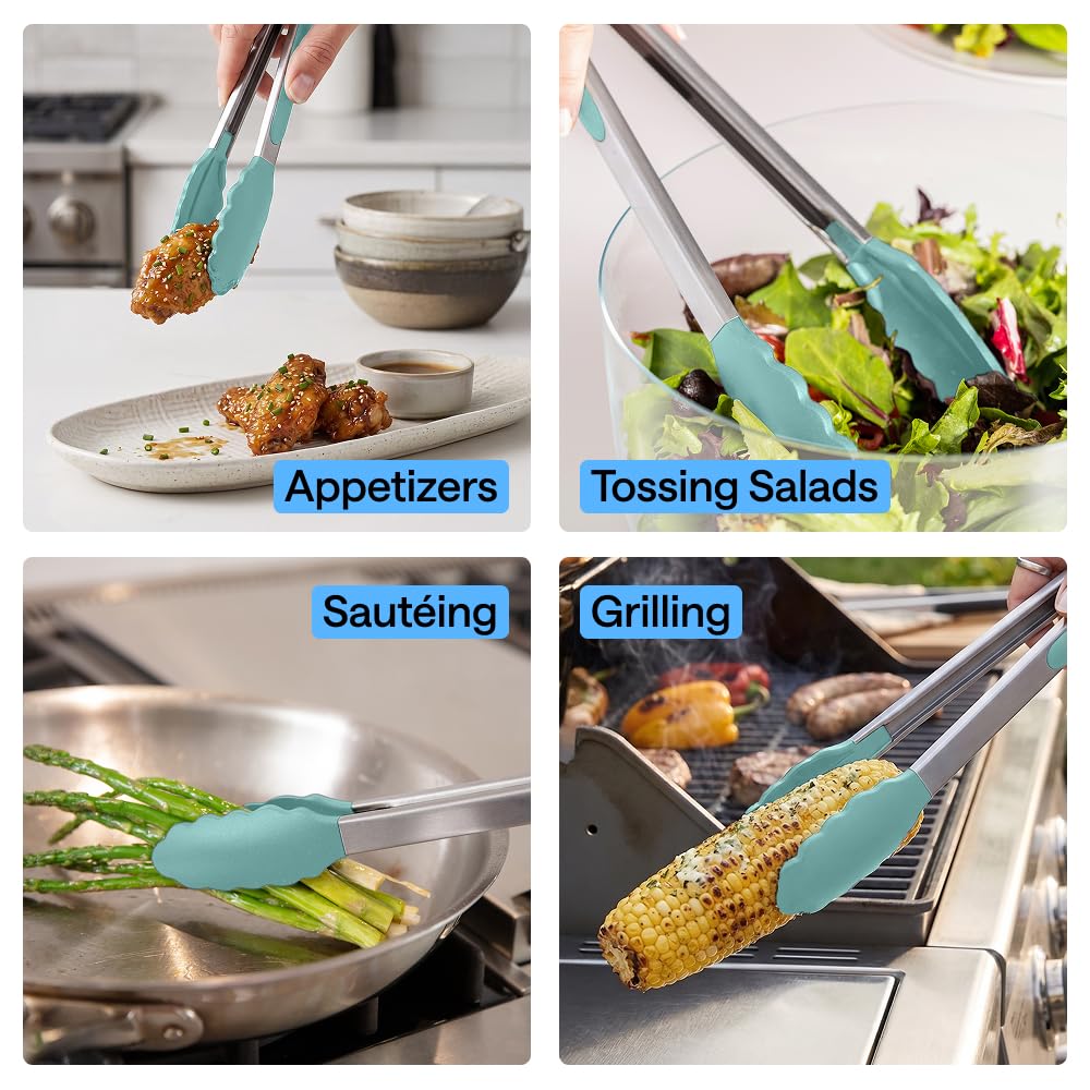 GORILLA GRIP Stainless Steel Kitchen Tongs for Cooking, 2 PK, Turquoise Father Jim Norris notebooks