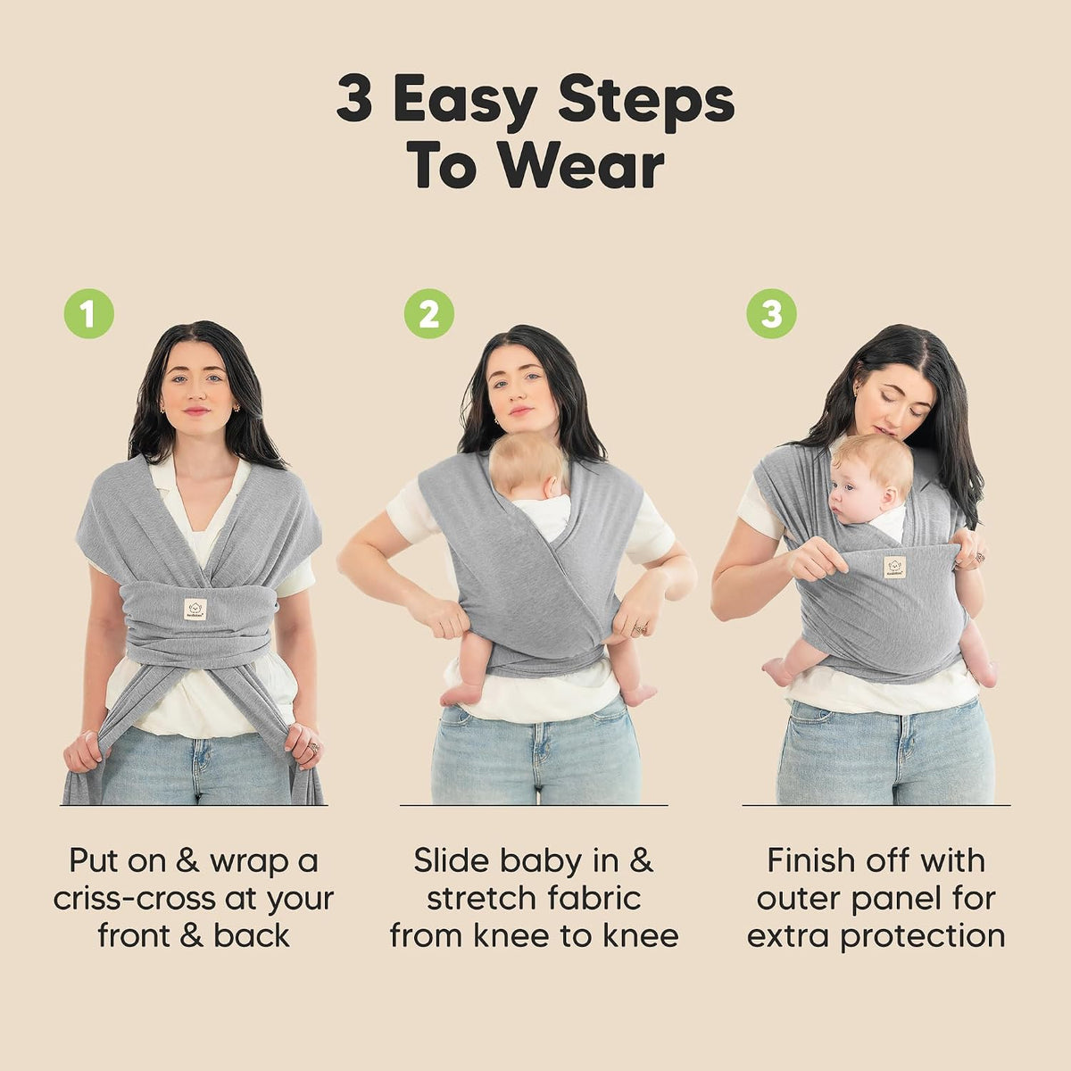 KeaBabies Baby Wrap Carrier, All in 1 Original Baby Carrier, Trendy Black