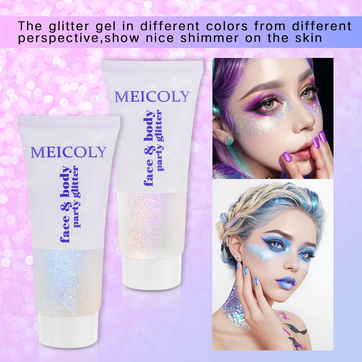 Clear White Face Body Glitter Gel, Halloween Mermaid Fairy Hair Glitter Makeup for Kids