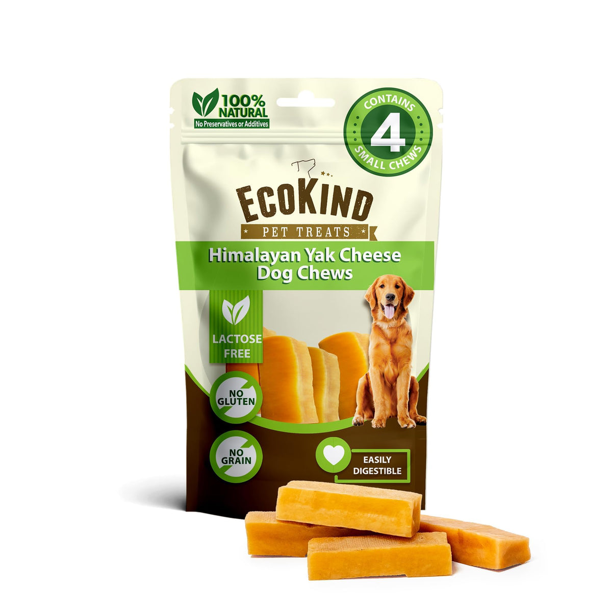 EcoKind Yak Cheese Himalayan Dog Chews, Yak Chews for Large Dogs, 4-5 Bones