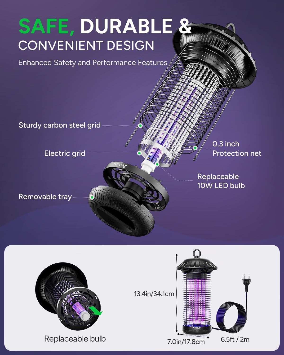 Buzbug LED Bug Zapper Indoor Outdoor, Up to 50000 Hrs Lifespan Lamp, Energy Saving & Dual Band Attraction, 5.6 ft Power Cord, High Voltage Mosquito Fly Zapper Trap Killer -MO008C Father Jim Norris notebooks