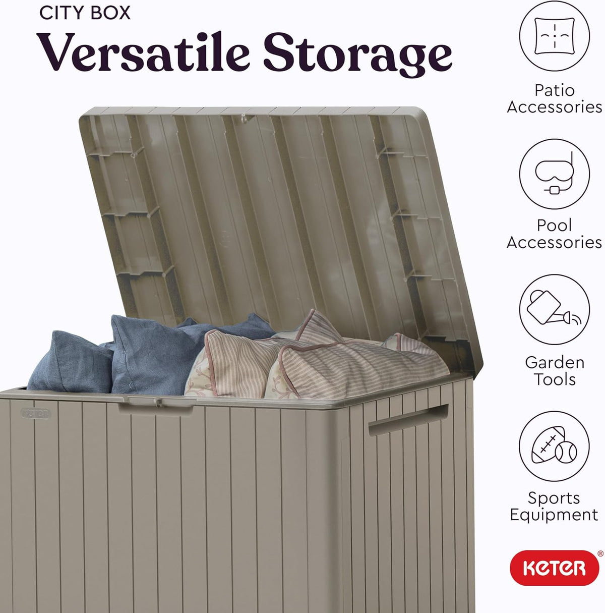 Keter City 30 Gal Outdoor Storage Box and Patio Side Table Father Jim Norris notebooks