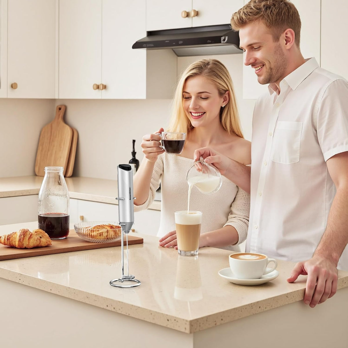 Bonsenkitchen Milk Frother for Coffee, Battery Operated, Black