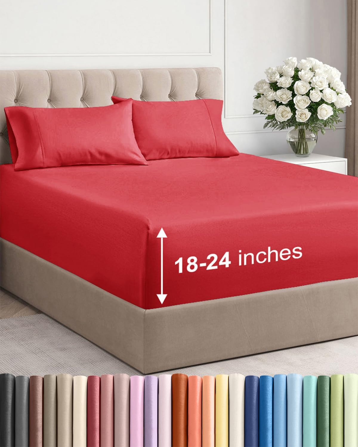 CGK Extra Deep Twin XL Sheet Set - 4pc College Dorm Room - Coral