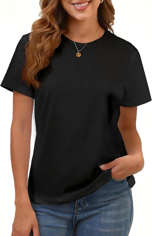 BJY Cotton Basic T Shirts for Women,Crew Neck Short Sleeve Summer Shirts(2XS-3XL, 20+ Color)